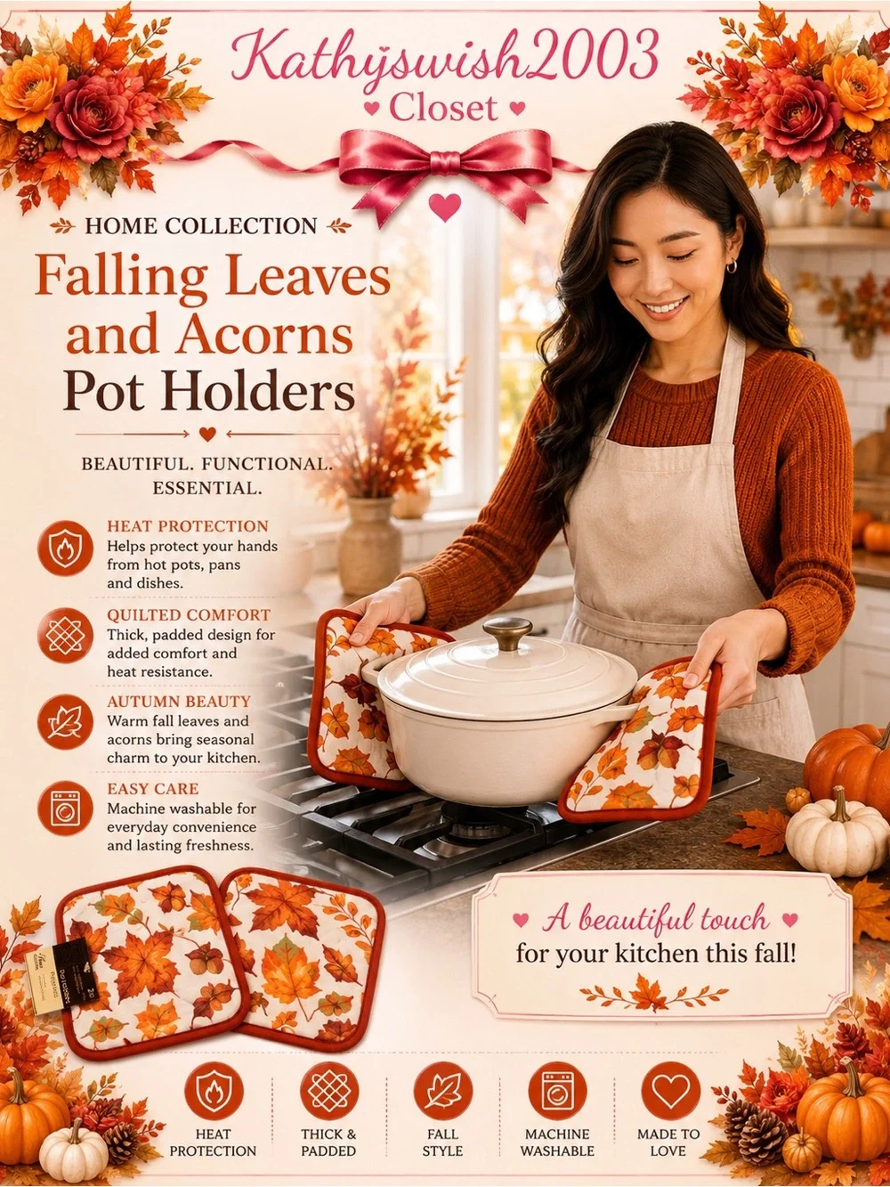 Home Collection Falling Leaves and Acorns Pot Holders ( 2 of them)